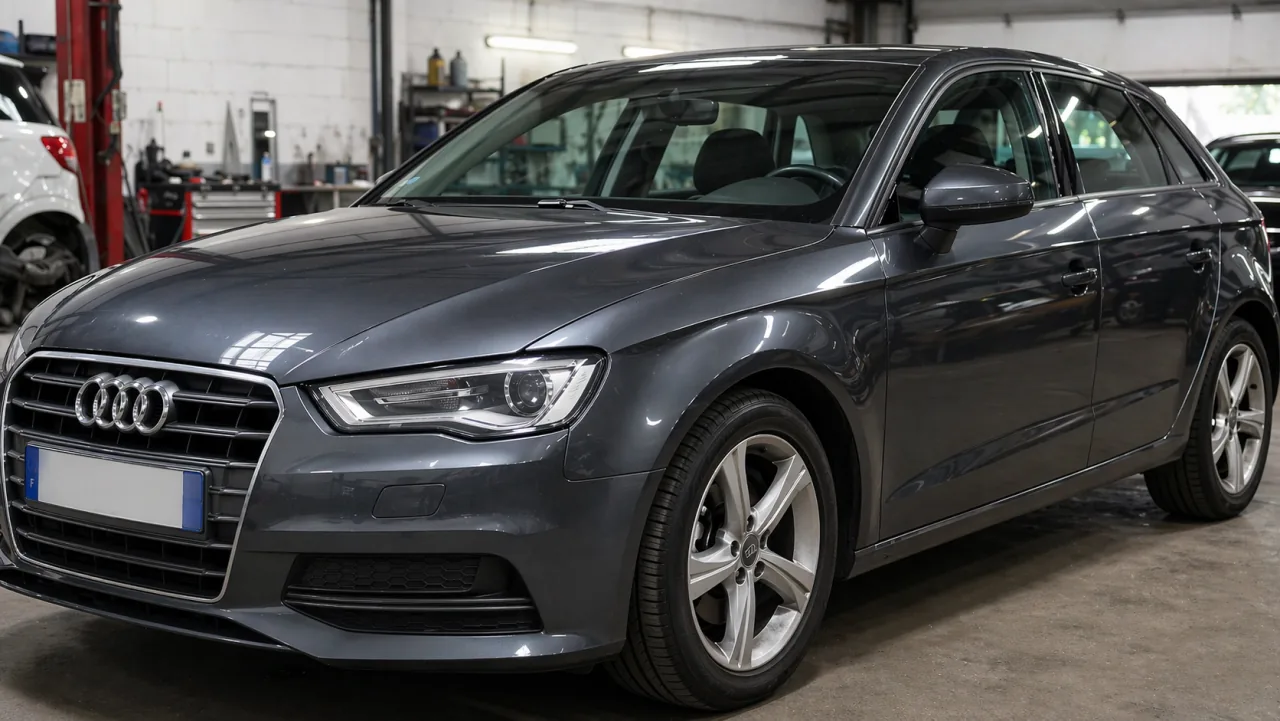 Audi A3 après débosselage et peinture chez Carrosserie Coty à La Chapelle-Saint-Luc